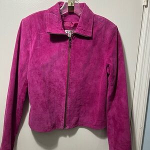 Vibrant Fuchsia Suede Bomber Jacket